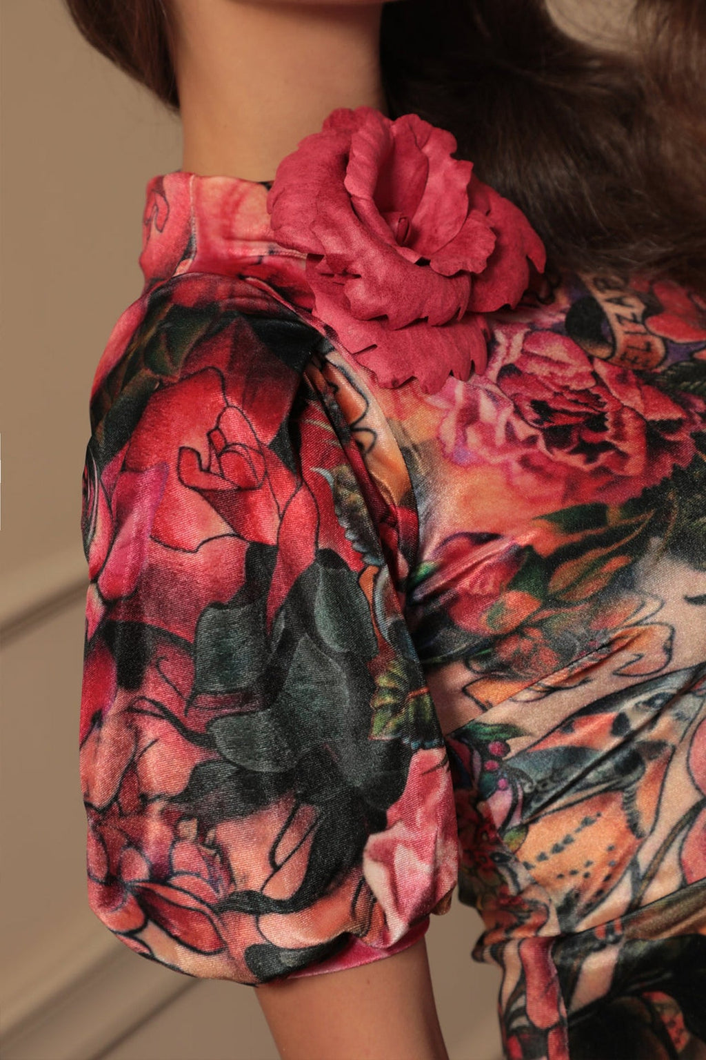 BROCHE MOYENNE ROSE CYCLAMEN ASPECT DAIM