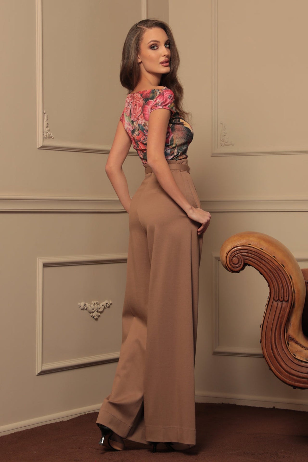 PANTALON TAILLE HAUTE BEIGE EN MÉLANGE DE VISCOSE – ESSENTIALS