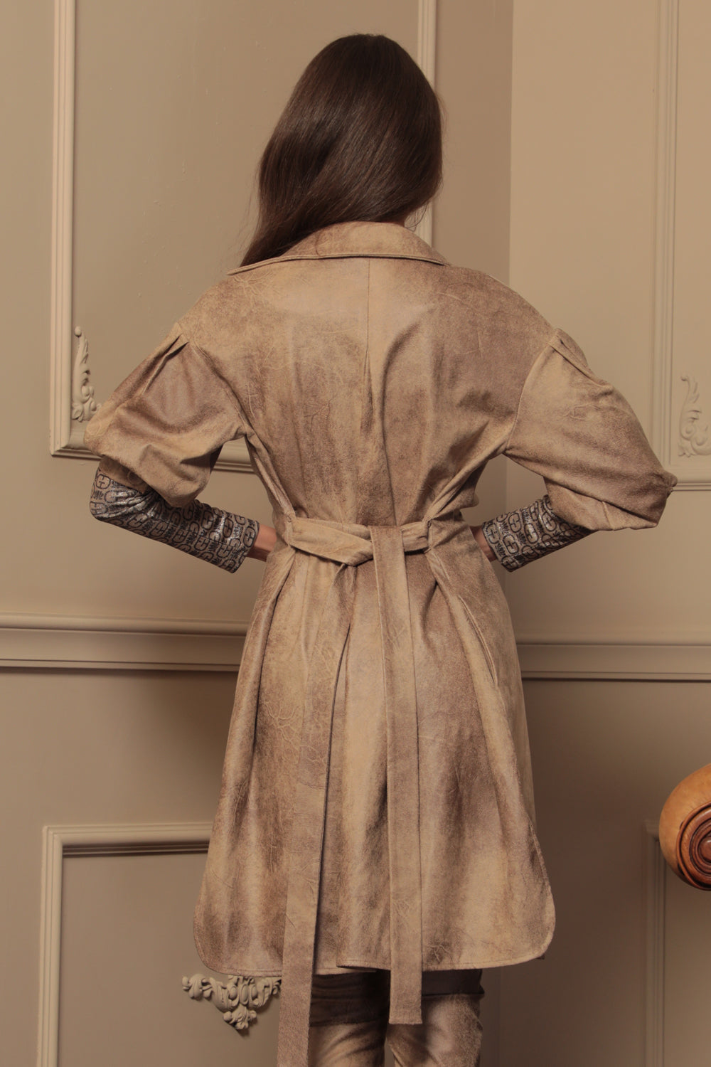 SUEDE-LOOK SHIRT DRESS IN CAPPUCINO - ESSENTIALS - Fashion Roots