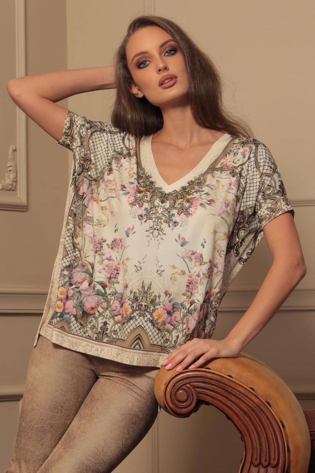 LOOSE BLOUSE -  BAROQUE FLOWERS JIORO СВОБОДЕН ТОП - BAROQUE FLOWERS JIORO