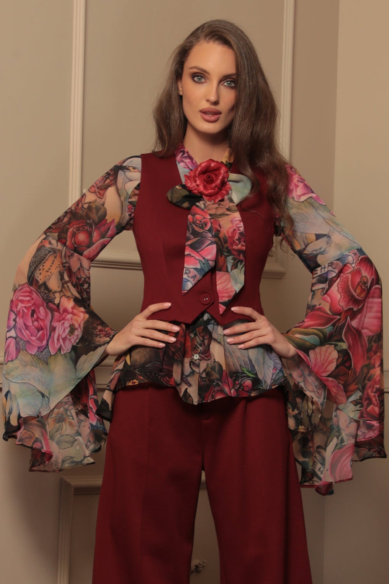 DESIGNER SHIRT WITH FLARED SLEEVES - TATTOO STAR JIORO ДИЗАЙНЕРСКА РИЗА С КЛОШ РЪКАВИ - TATTOO STAR JIORO