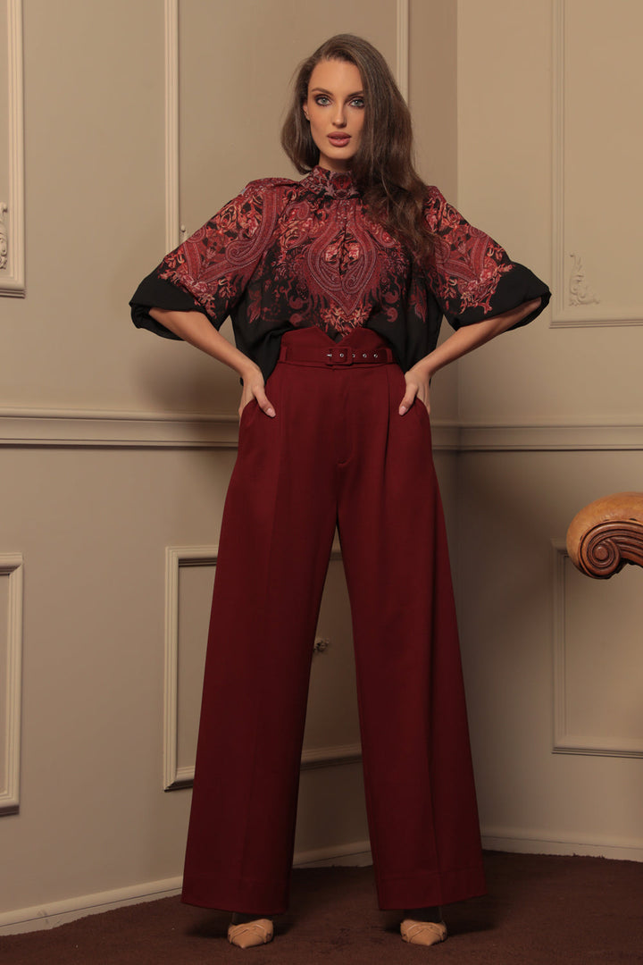 SHIRT WITH STATEMENT SLEEVES - PAISLEY DARK JIORO РИЗА С БОГАТИ РЪКАВИ - PAISLEY DARK JIORO
