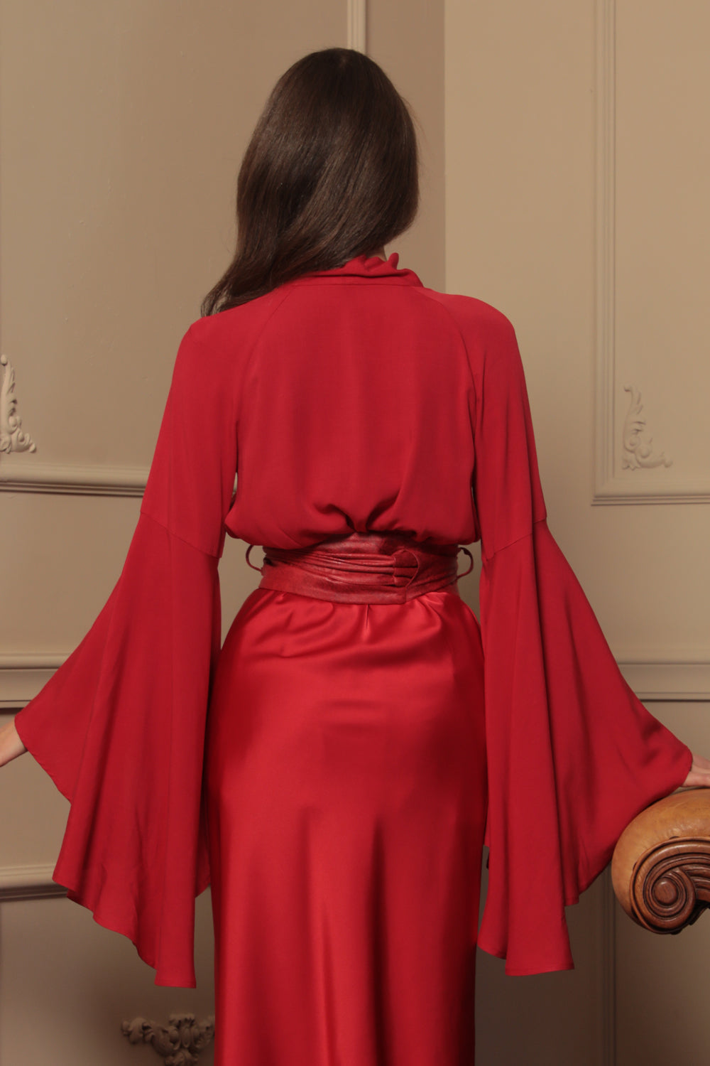 RED VISCOSE BLOUSE WITH FLARED SLEEVES - ESSENTIALS