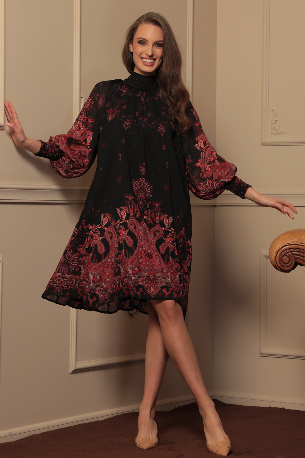 RELAXED FIT DRESS WITH RAGLAN SLEEVES - PAISLEY DARK JIORO СВОБОДНА РОКЛЯ С РЕГЛАН РЪКАВ - PAISLEY DARK JIORO