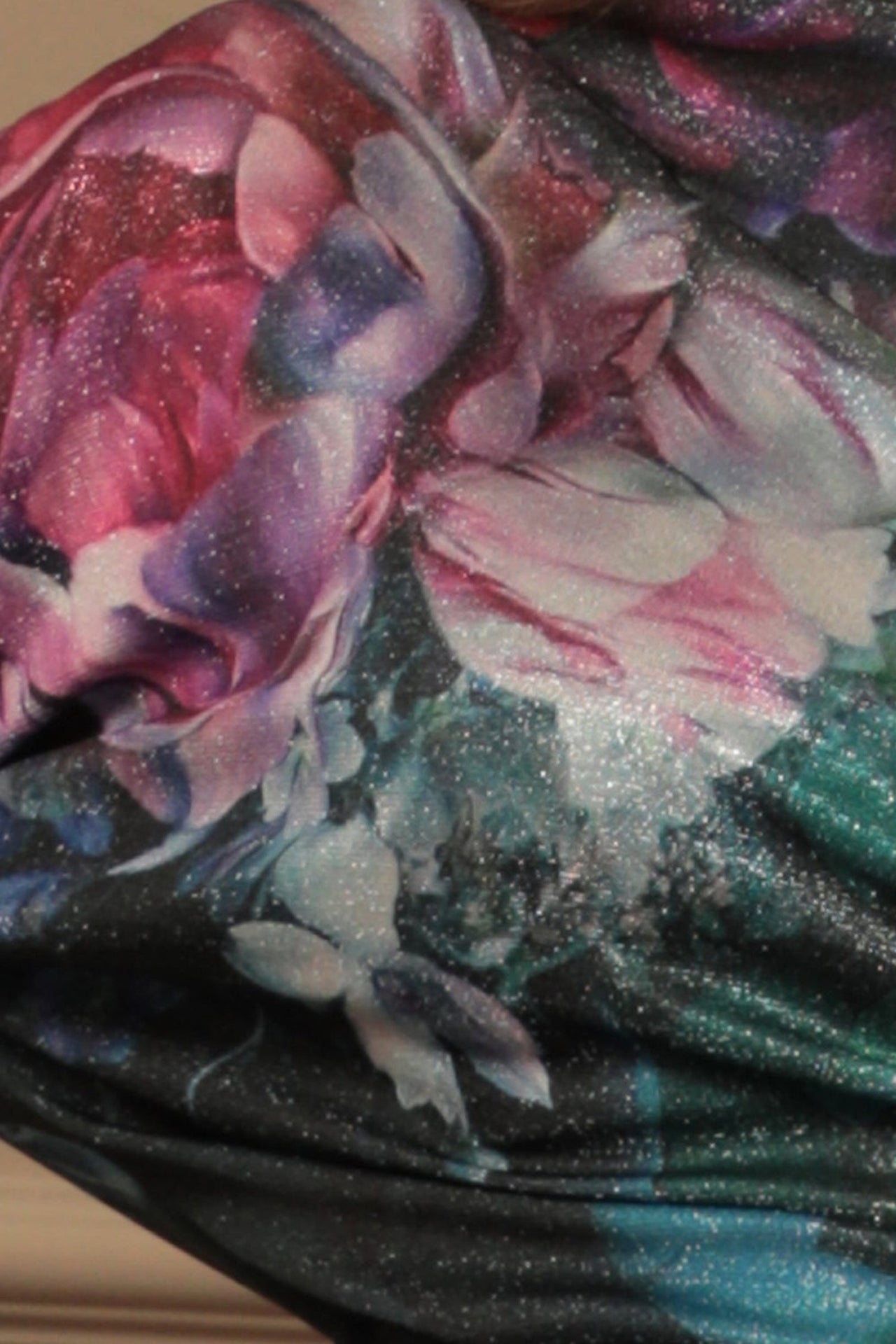 ONE-SHOULDER BLOUSE WITH LUREX - PEONIES