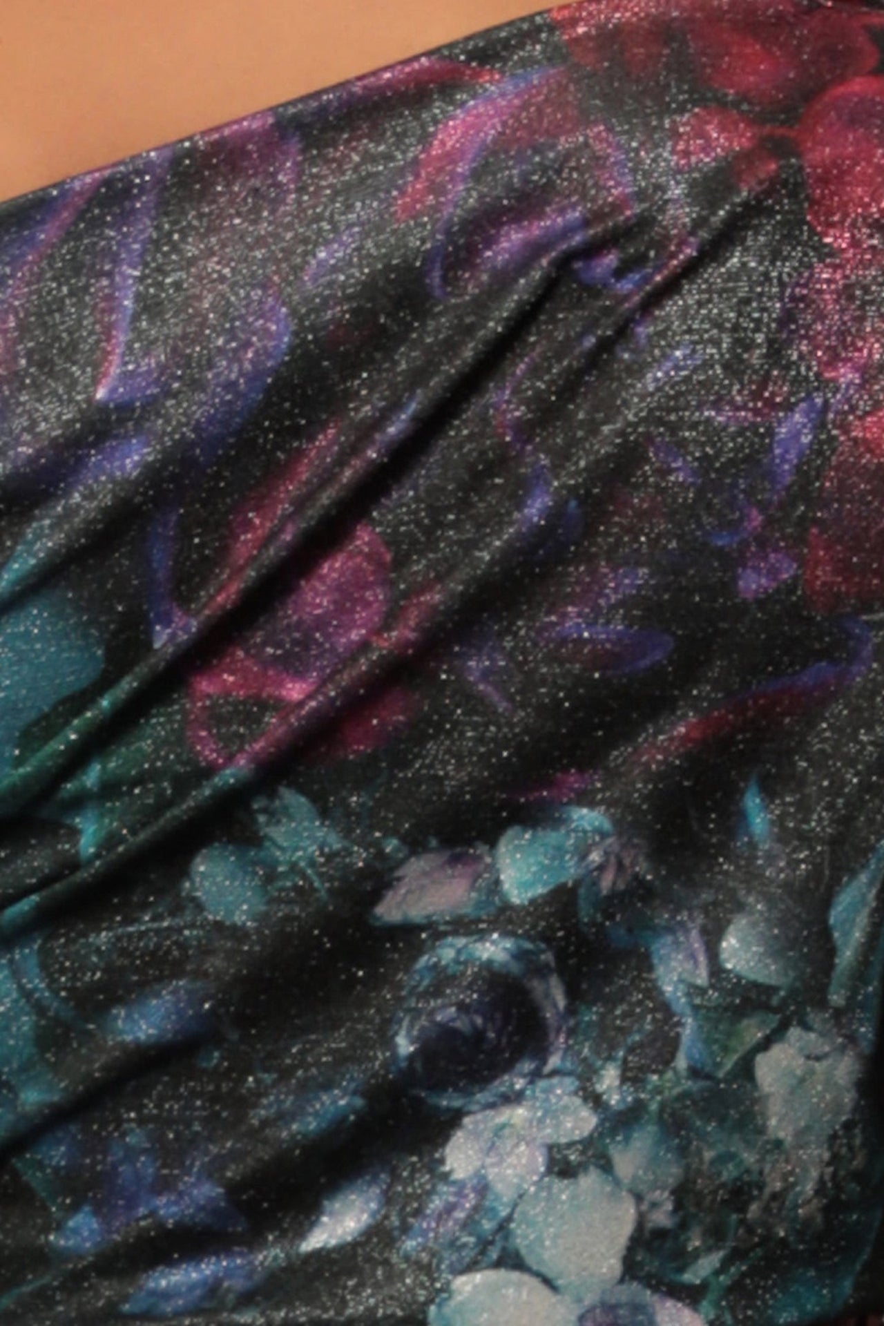 ONE-SHOULDER BLOUSE WITH LUREX - PEONIES