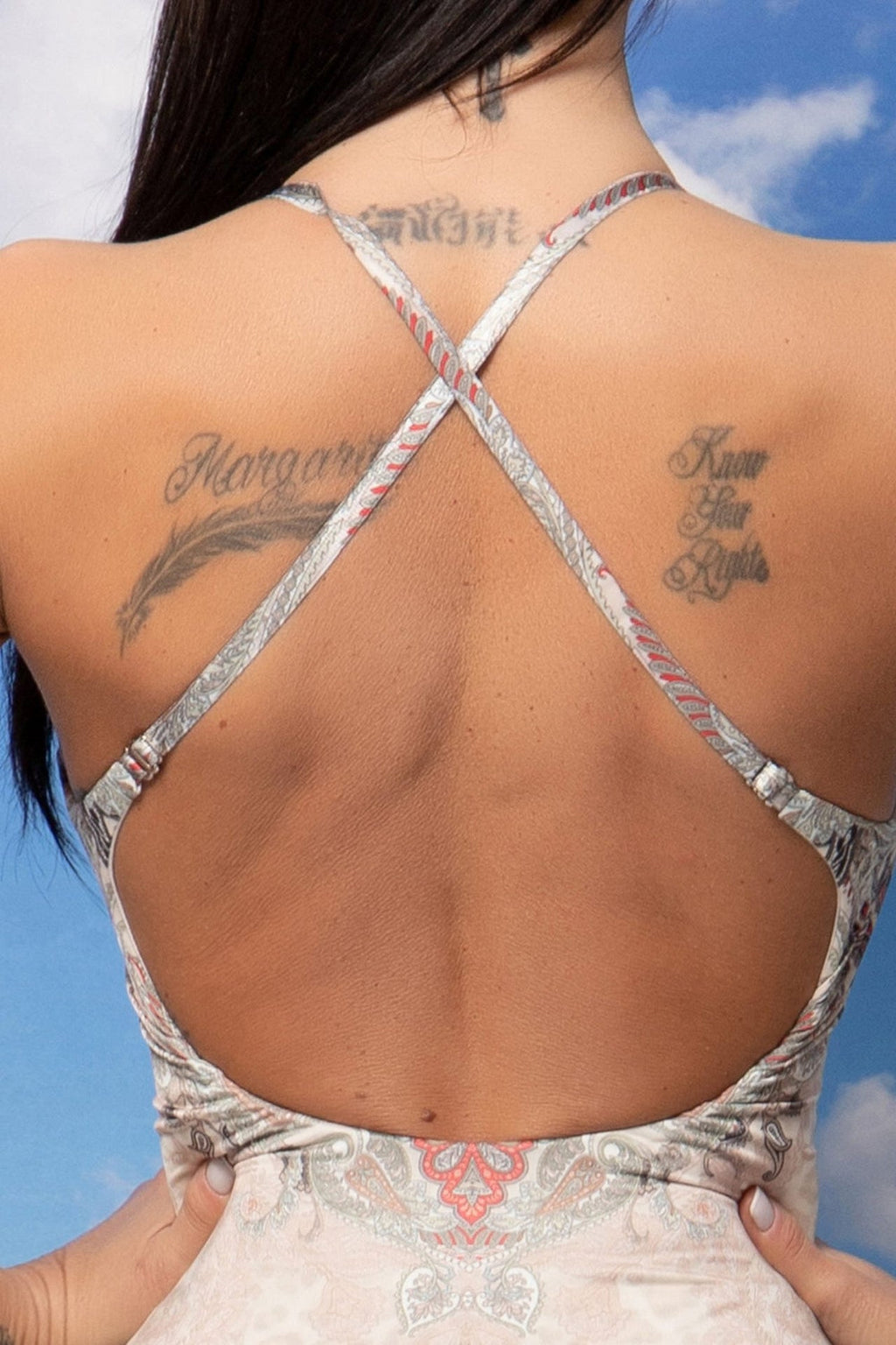 ONE-PIECE DEEP V-NECK SWIMSUIT – PAISLEY BEIGE