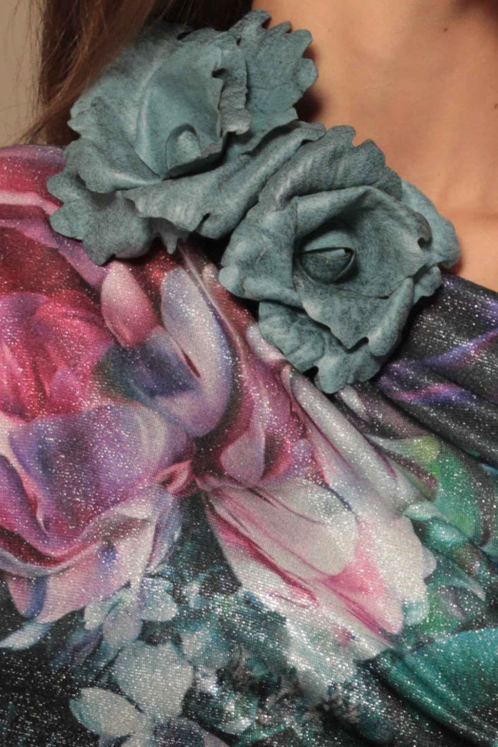 MEDIUM SUEDE-LOOK AZUR BLUE ROSE BROOCH - Fashion Roots