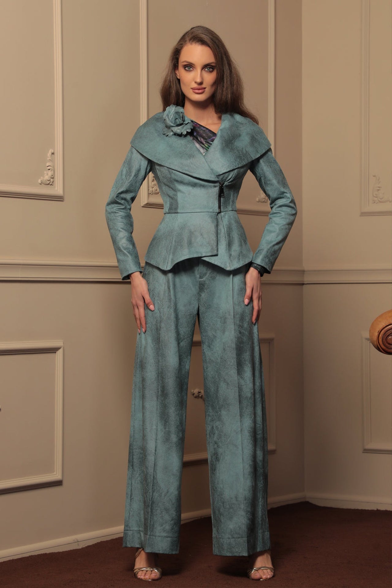 BLAZER ASPECT DAIM À FERMETURE ASYMÉTRIQUE BLEU - ESSENTIALS