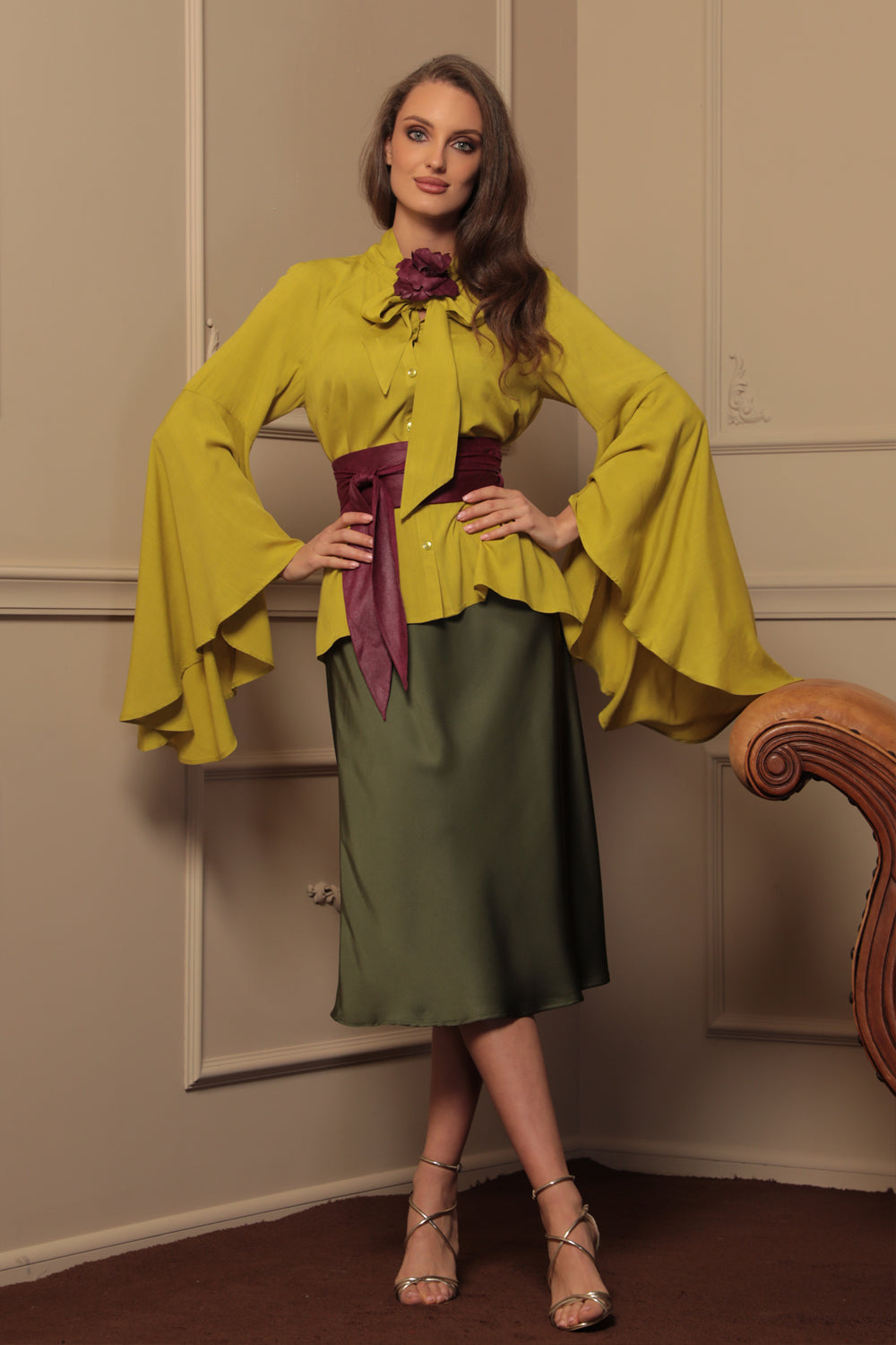 YELLOW ORCHE VISCOSE BLOUSE WITH FLARED SLEEVES – ESSENTIALS