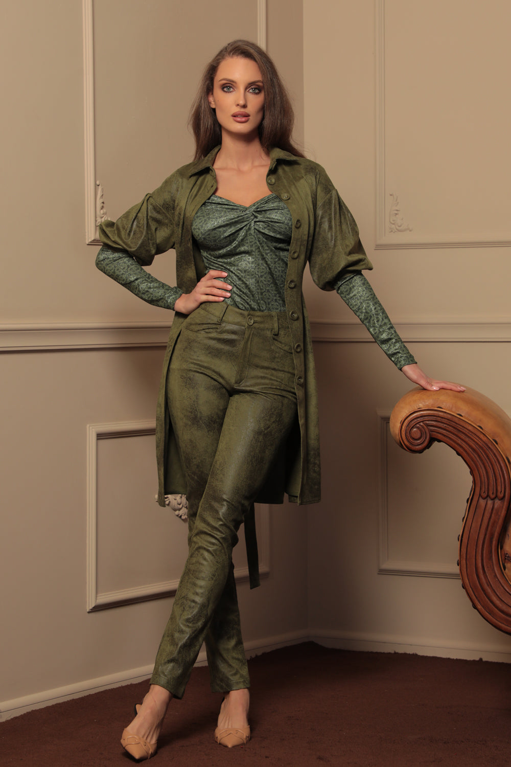 PANTALON SKINNY 5 POCHES VERT OLIVE - ESSENTIALS