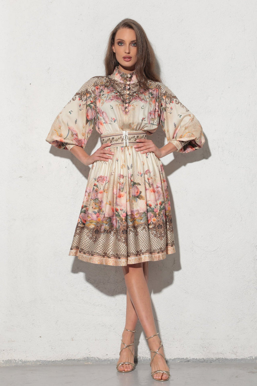 ROBE BOHO EN VISCOSE À MANCHES LONGUES - FLEURS BAROQUES