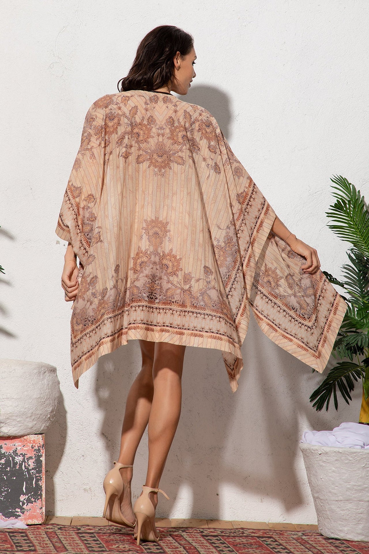 ROBE KIMONO EN SOIE ET COTON - BEIGE LEO