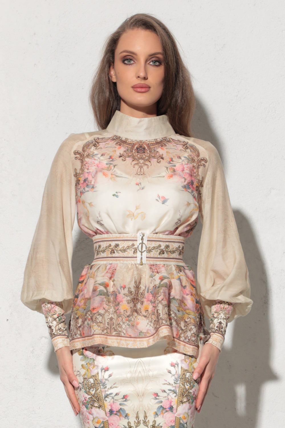 CHEMISE ET TOP 2 EN 1 EN SOIE-VISCOSE - FLEURS BAROQUES