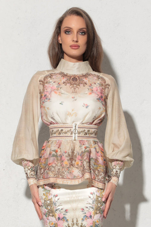 2-IN-1 DESIGNER CHIFFON BLOUSE AND TOP - BAROQUE FLOWERS JIORO 2в1 ДИЗАЙНЕРСКА РИЗА ОТ ШИФОН и ТОП - BAROQUE FLOWERS JIORO