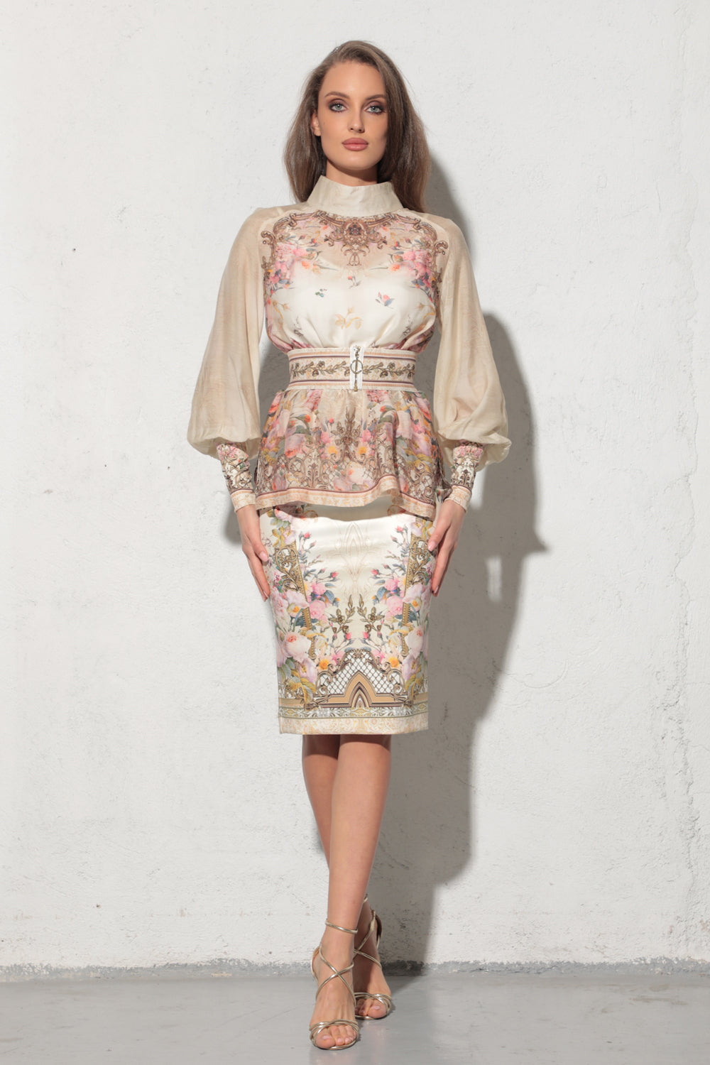 CHEMISE ET TOP 2 EN 1 EN SOIE-VISCOSE - FLEURS BAROQUES