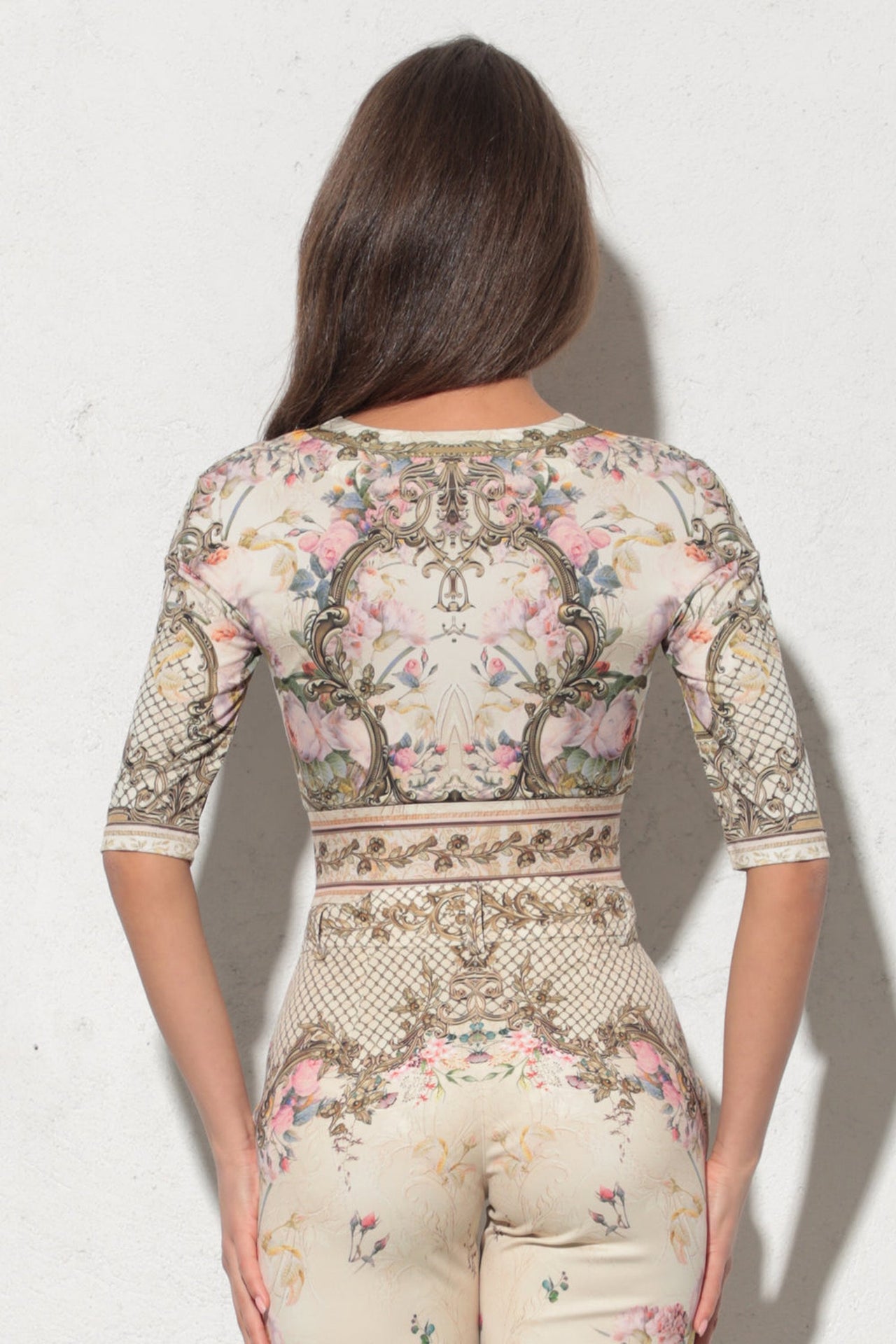 WRAPPED V-NECK BODYSUIT -  BAROQUE FLOWERS