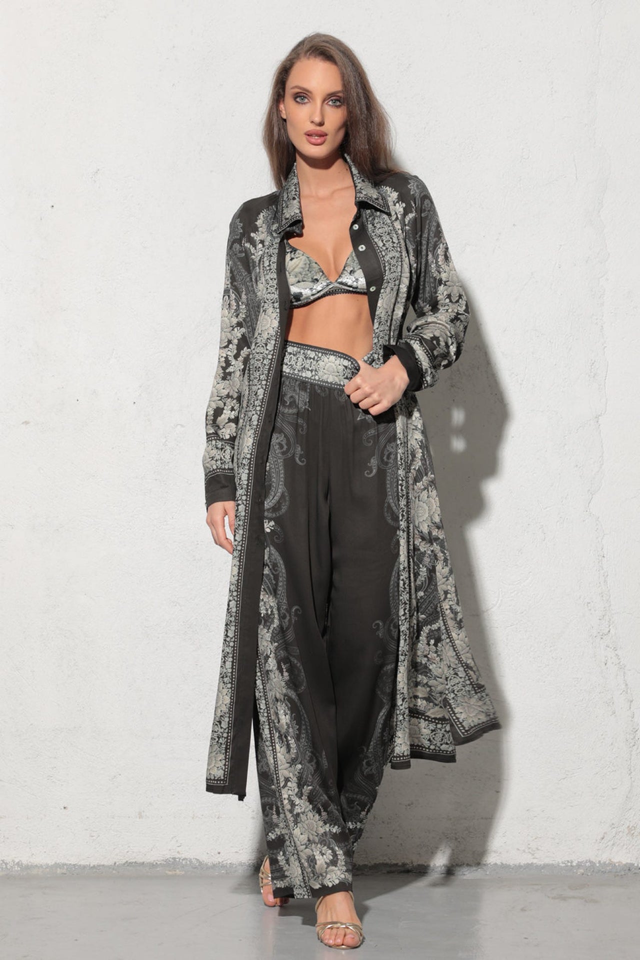 PANTALON LARGE EN VISCOSE À TAILLE ÉLASTIQUE – FROZEN LOTUS