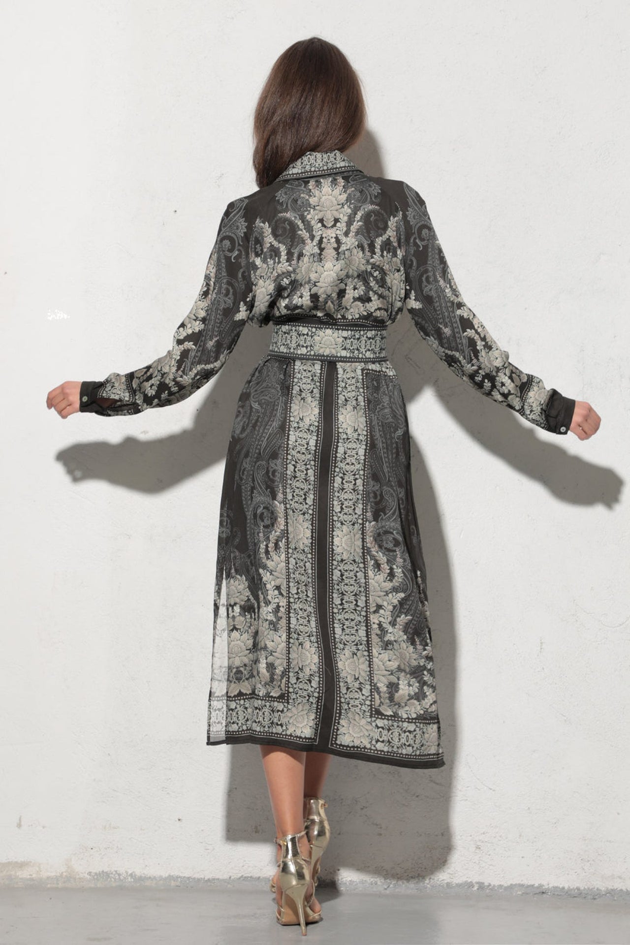 VISCOSE SHIRT DRESS WITH REMOVABLE BELT - FROZEN LOTUS JIORO РИЗО-РОКЛЯ ОТ ВИСКОЗА С ПОДВИЖЕН КОЛАН - FROZEN LOTUS JIORO