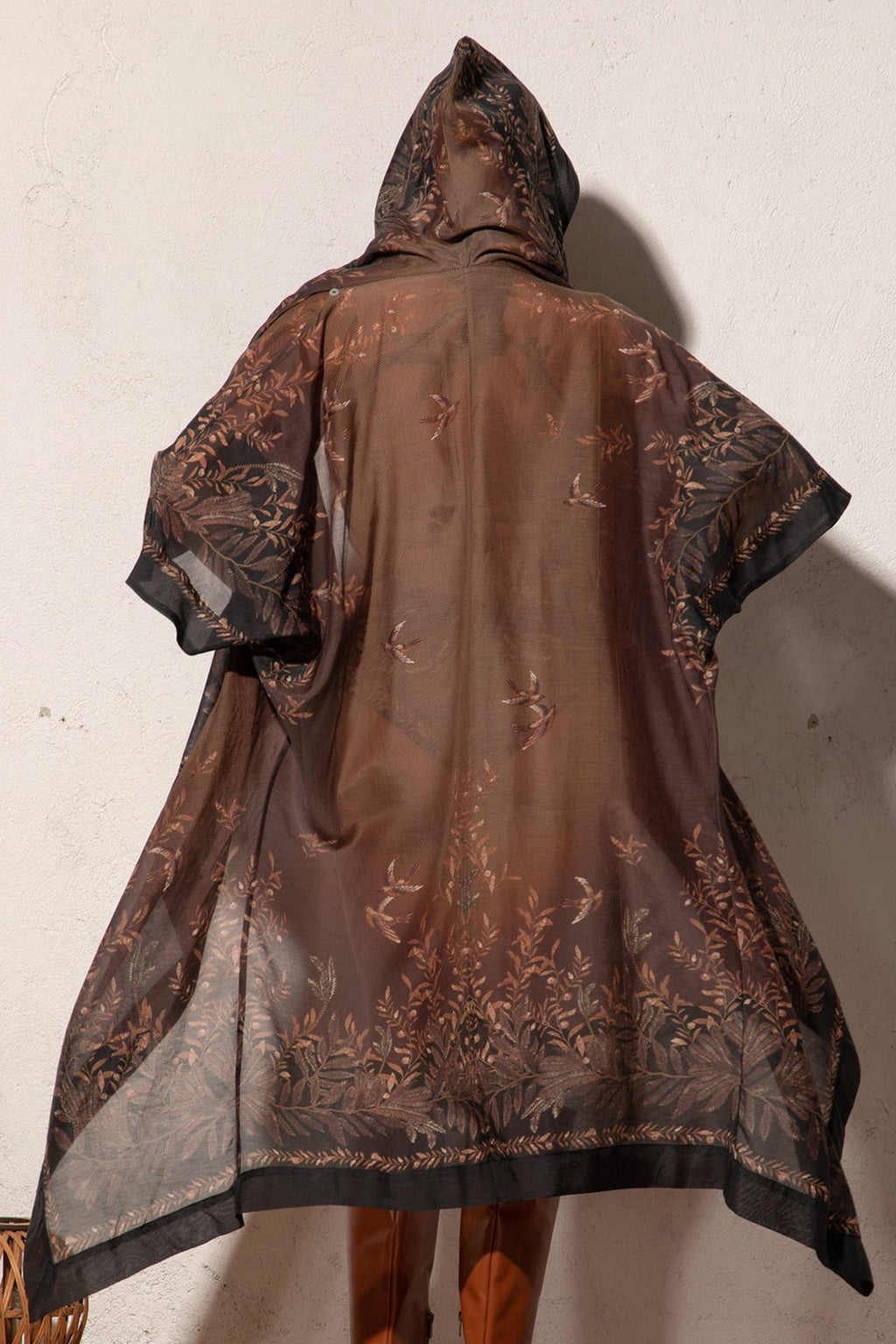 COTTON SILK KIMONO DRESS WITH HOOD - SECRET GARDEN - Fashion Roots