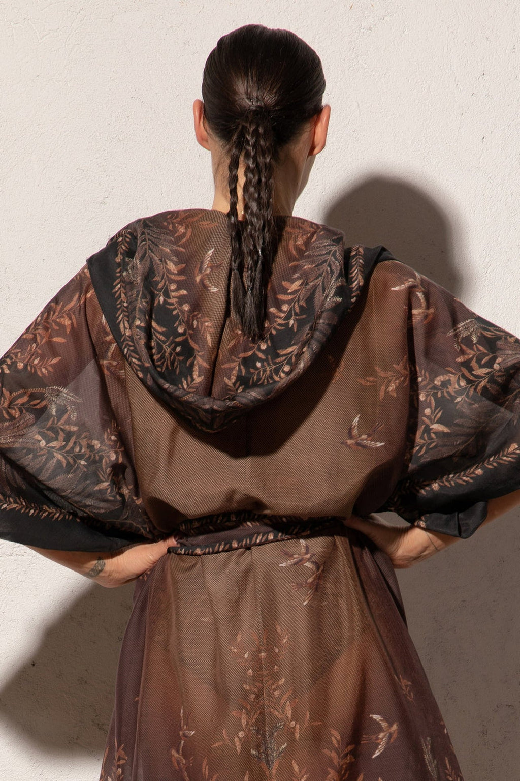 COTTON SILK KIMONO DRESS WITH HOOD - SECRET GARDEN - Fashion Roots
