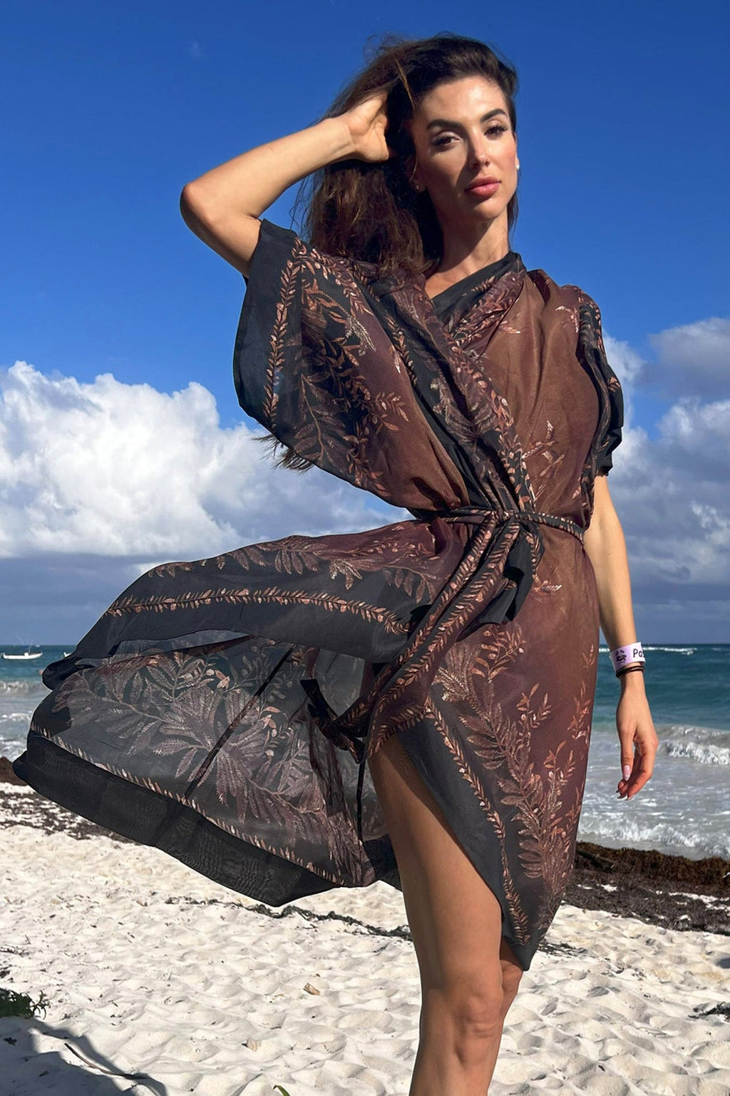 COTTON SILK KIMONO DRESS WITH HOOD - SECRET GARDEN