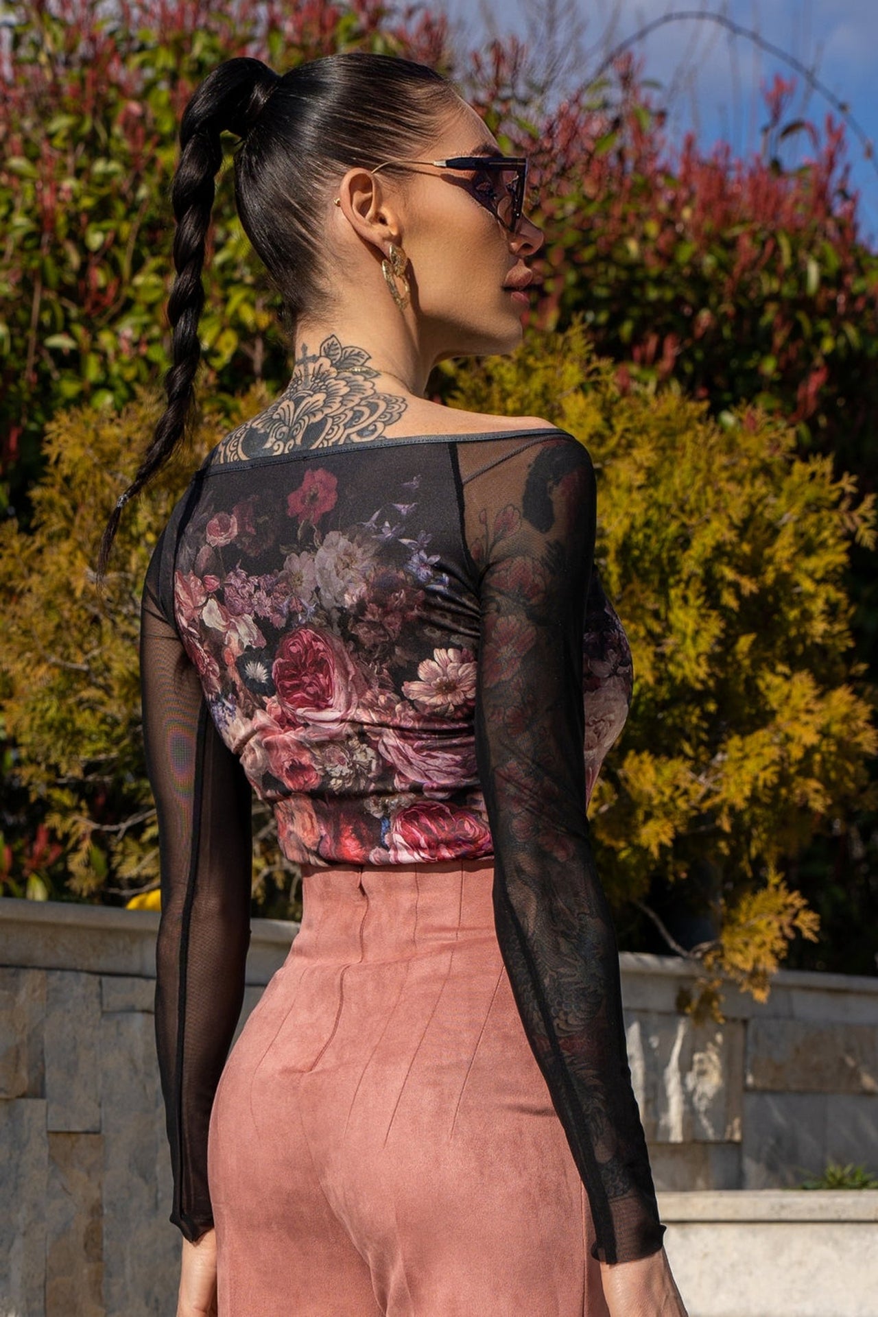 BLOUSE WITH NET SLEEVE - VINTAGE FLOWERS JIORO БЛУЗА С РЪКАВИ ОТ МРЕЖА - VINTAGE FLOWERS JIORO