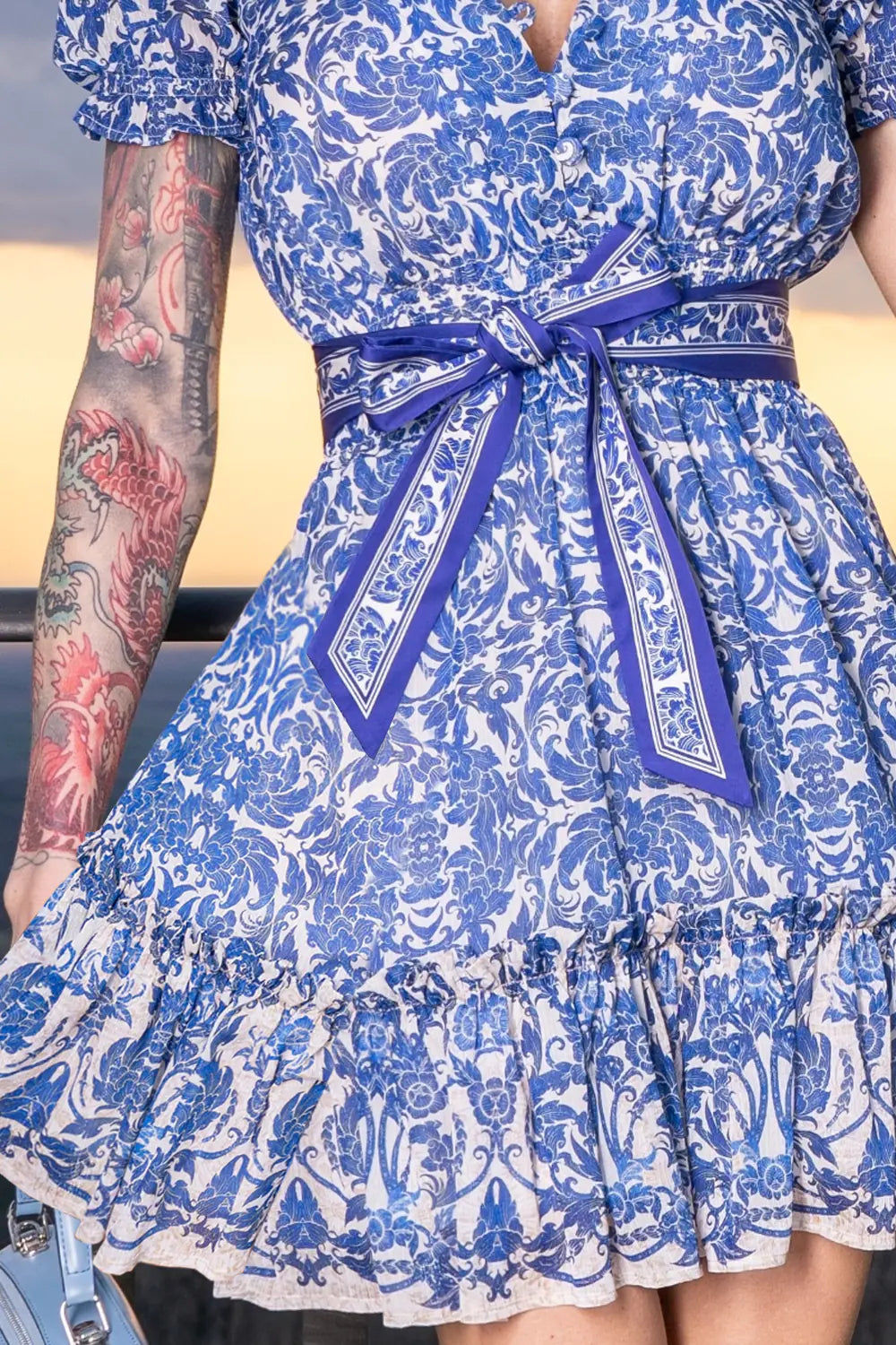 FLARED SILK COTTON DRESS - ASIA SKY