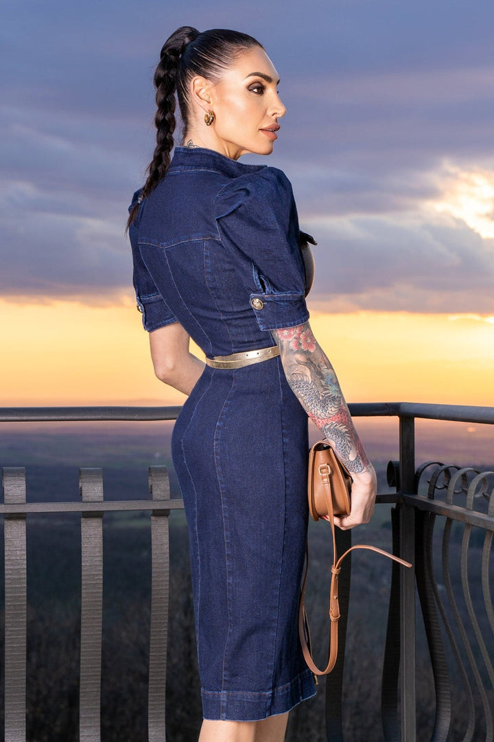 BUFFER SLEEVE DRESS IN DENIM - ESSENTIALS