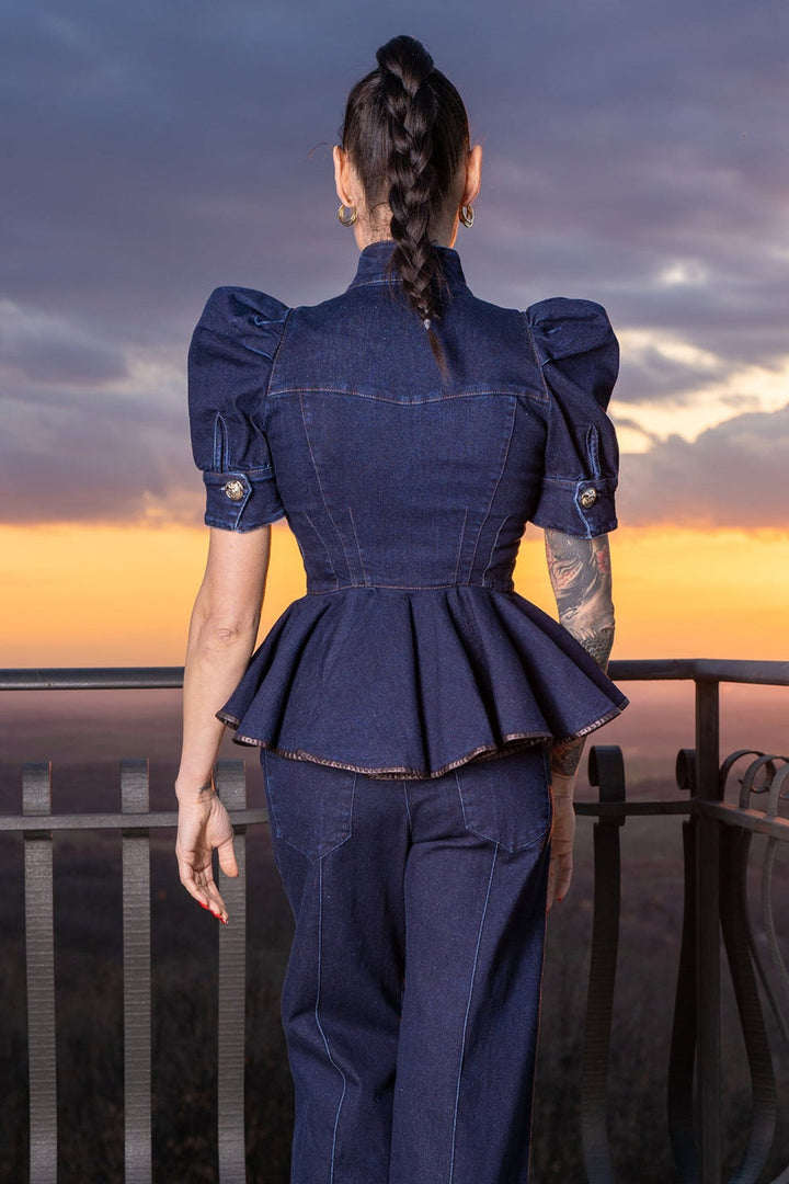 HIGH WAIST WIDE LEG DARK DENIM PANTS - ESSENTIALS