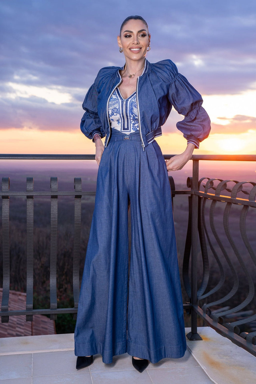 DENIM BOMBER JACKET - ESSENTIALS - Fashion Roots