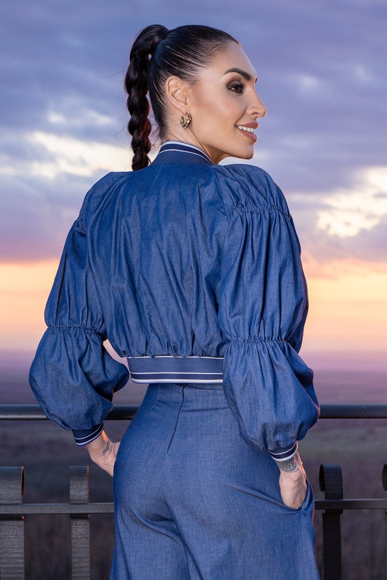 DENIM BOMBER JACKET - ESSENTIALS - Fashion Roots