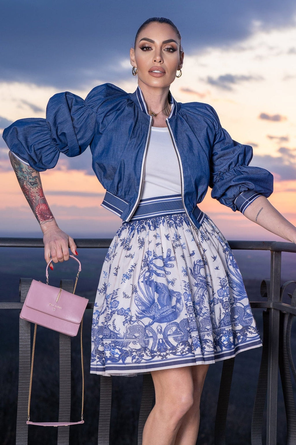 DENIM BOMBER JACKET - ESSENTIALS - Fashion Roots