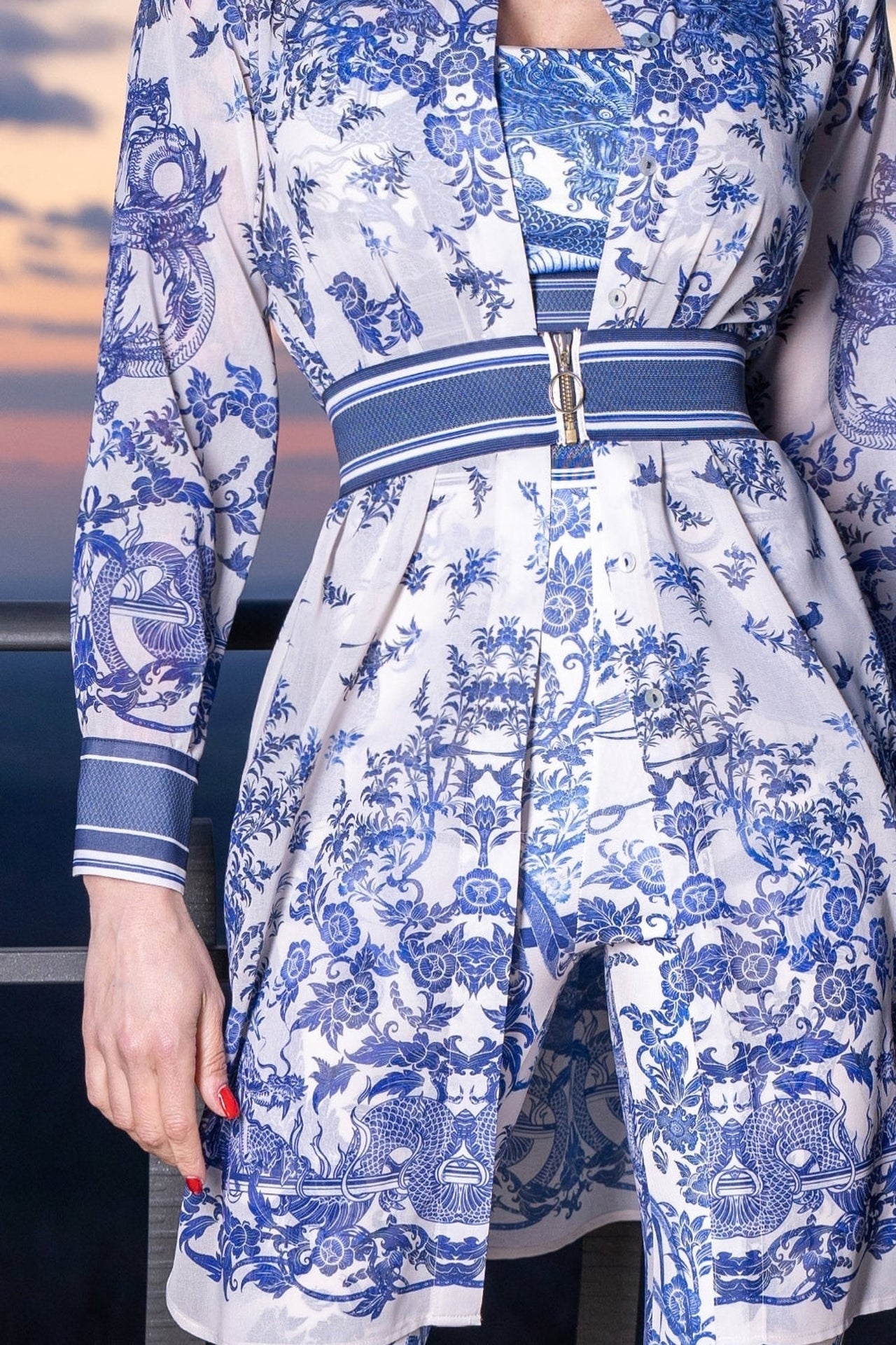 SILK VISCOSE LONG SHIRT - ASIA SKY - Fashion Roots