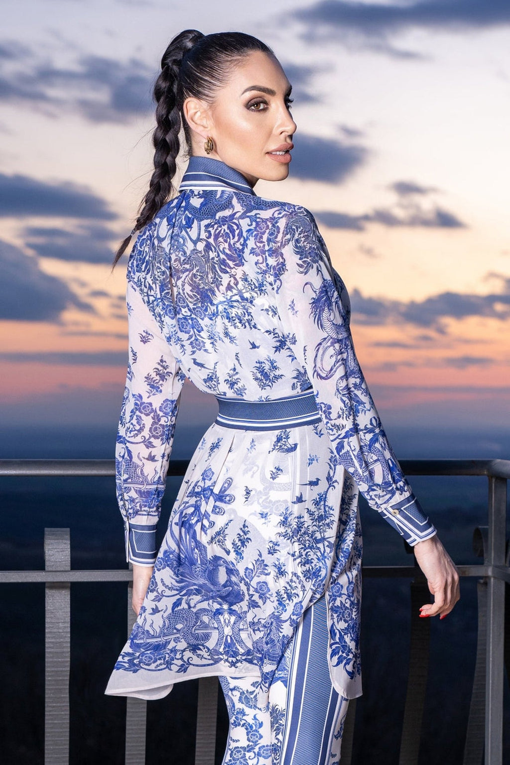 SILK VISCOSE LONG SHIRT - ASIA SKY - Fashion Roots