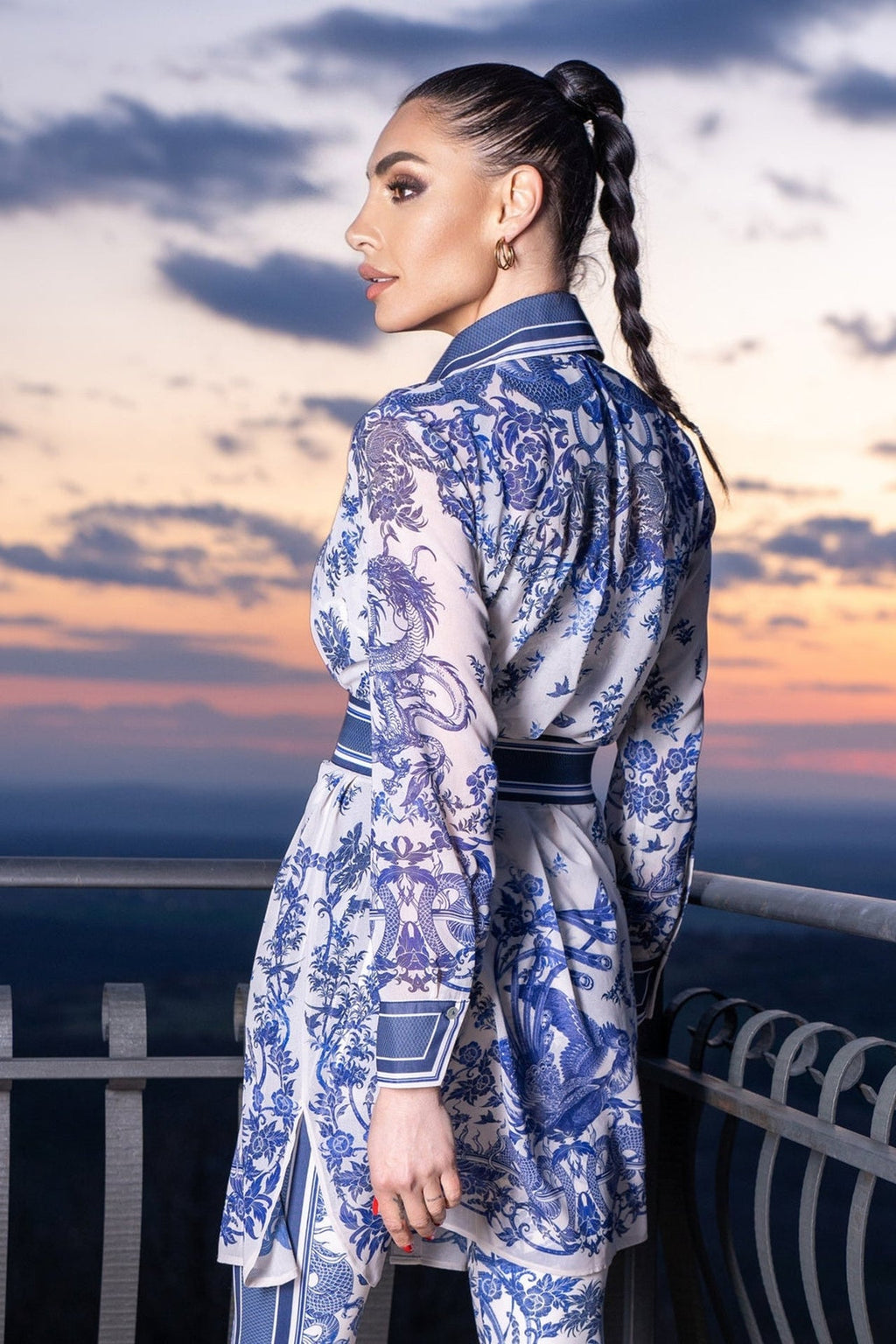 SILK VISCOSE LONG SHIRT - ASIA SKY - Fashion Roots