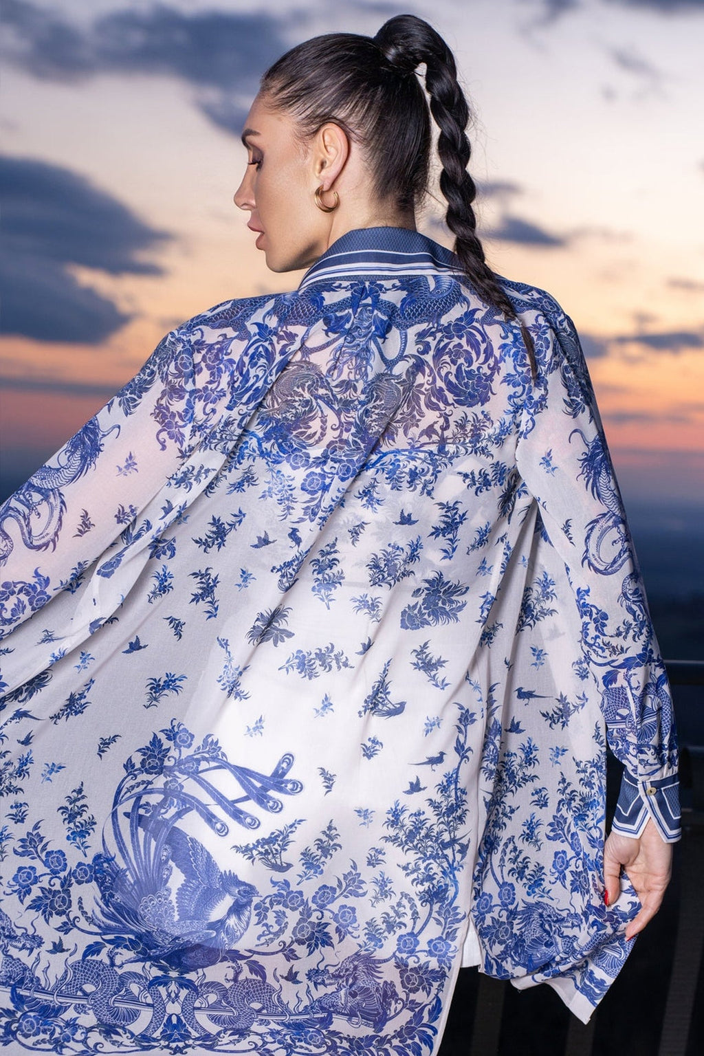 SILK VISCOSE LONG SHIRT - ASIA SKY - Fashion Roots