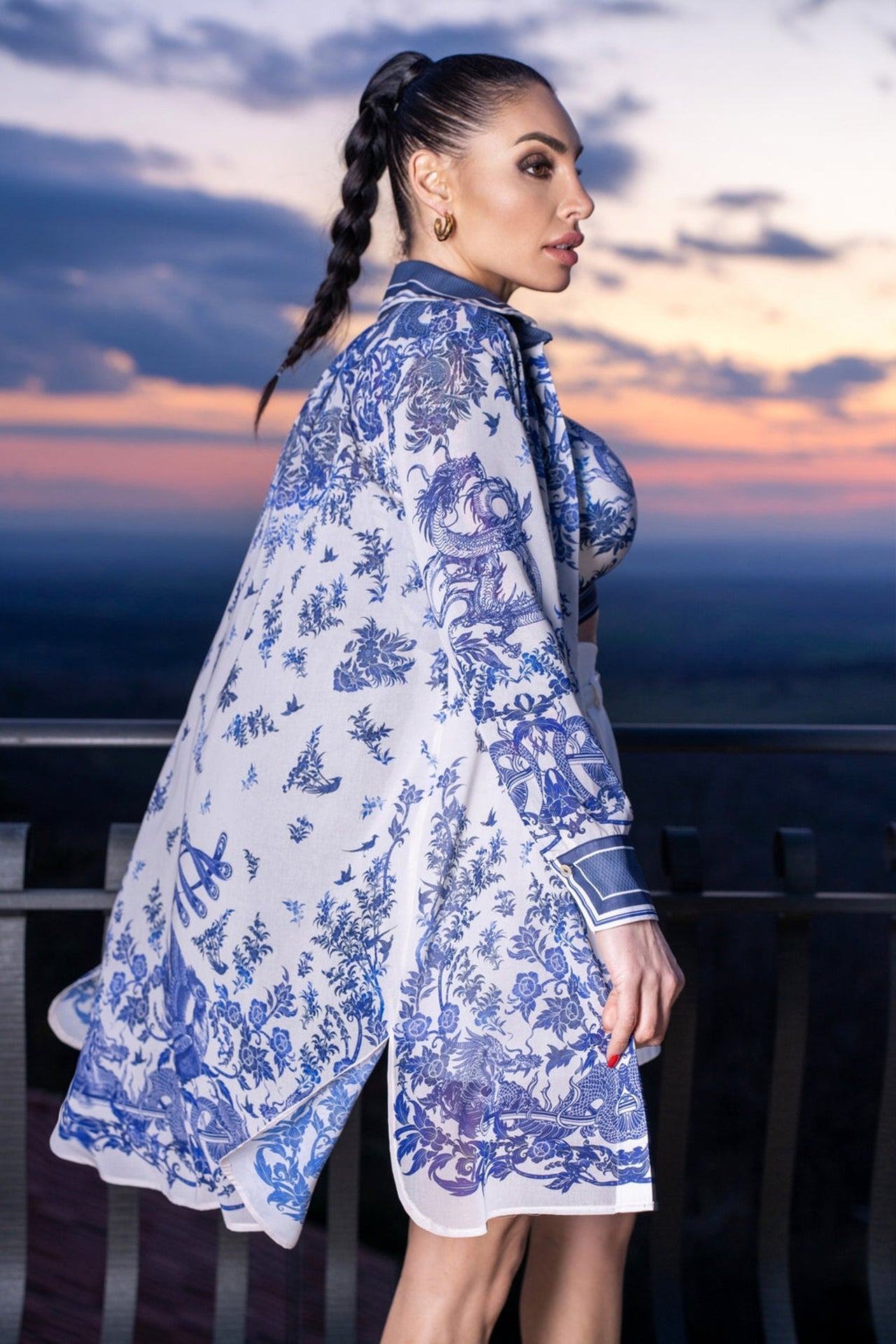 SILK VISCOSE LONG SHIRT - ASIA SKY - Fashion Roots
