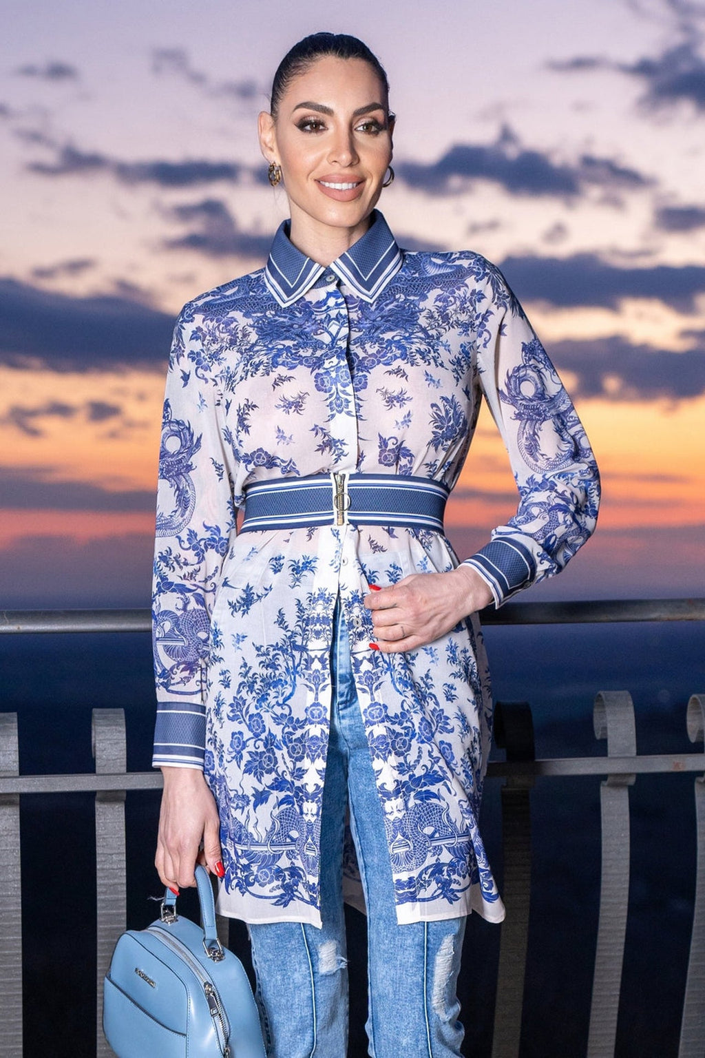 SILK VISCOSE LONG SHIRT - ASIA SKY - Fashion Roots