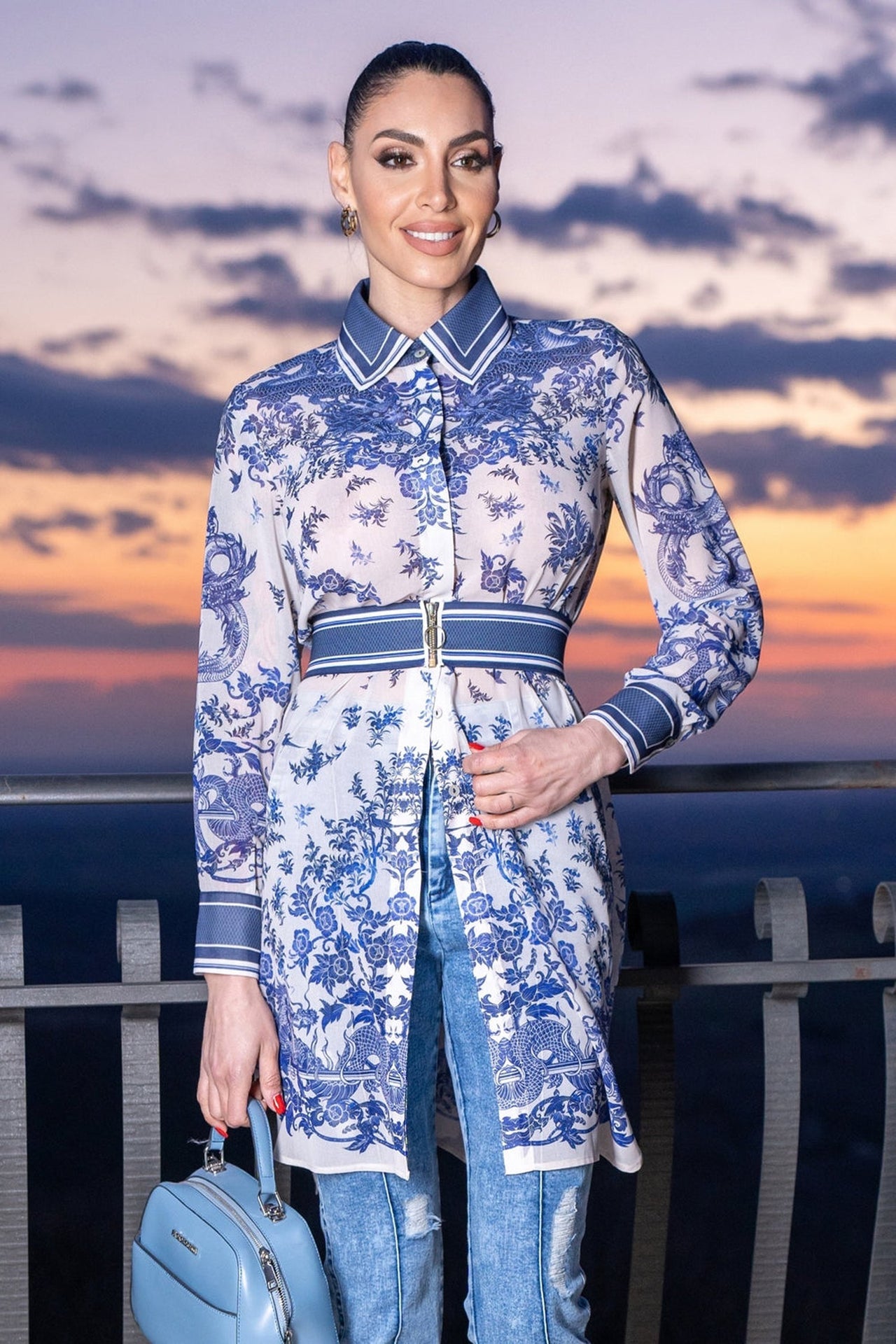 SILK VISCOSE LONG SHIRT - ASIA SKY - Fashion Roots