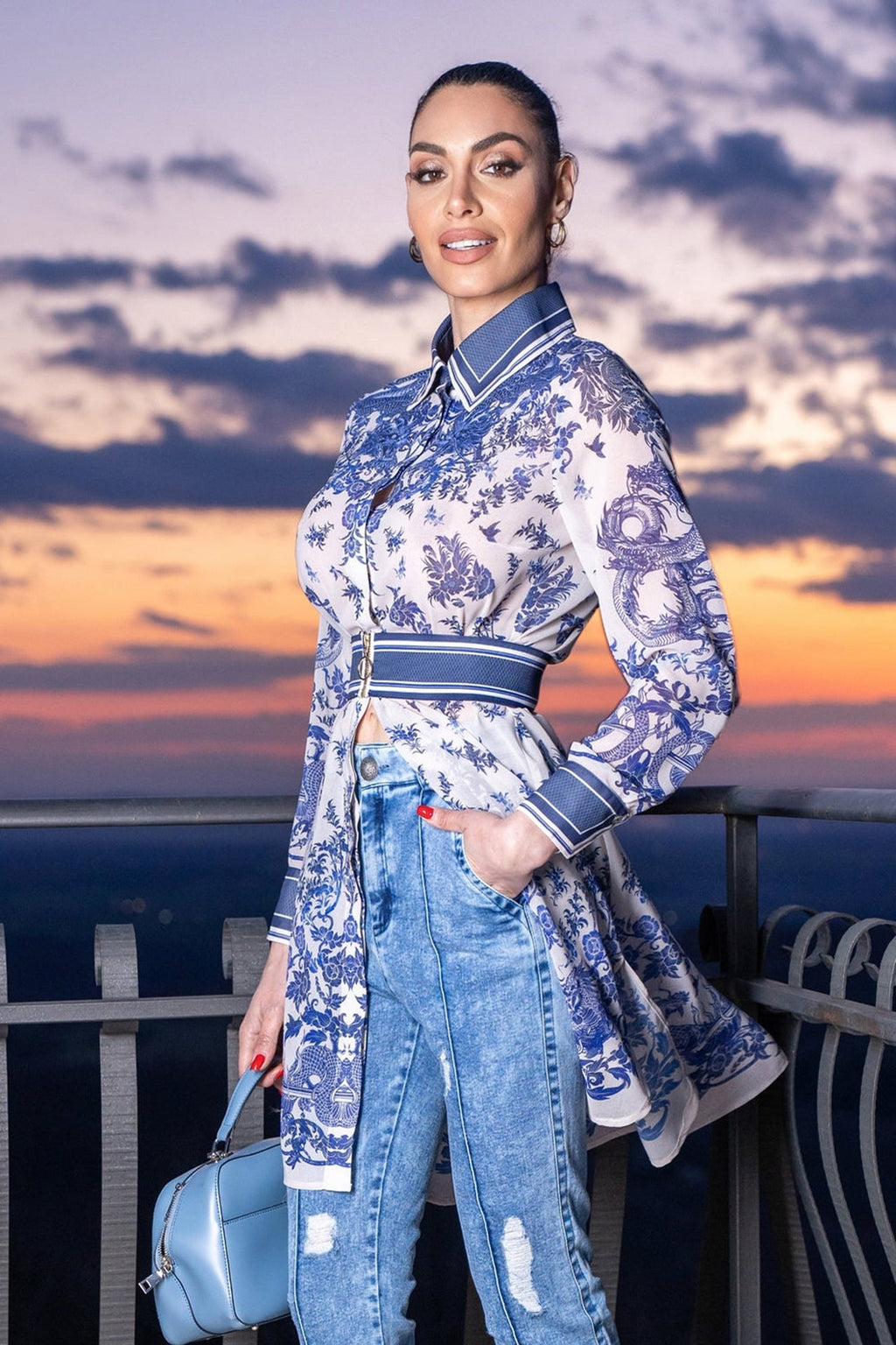 SILK VISCOSE LONG SHIRT - ASIA SKY