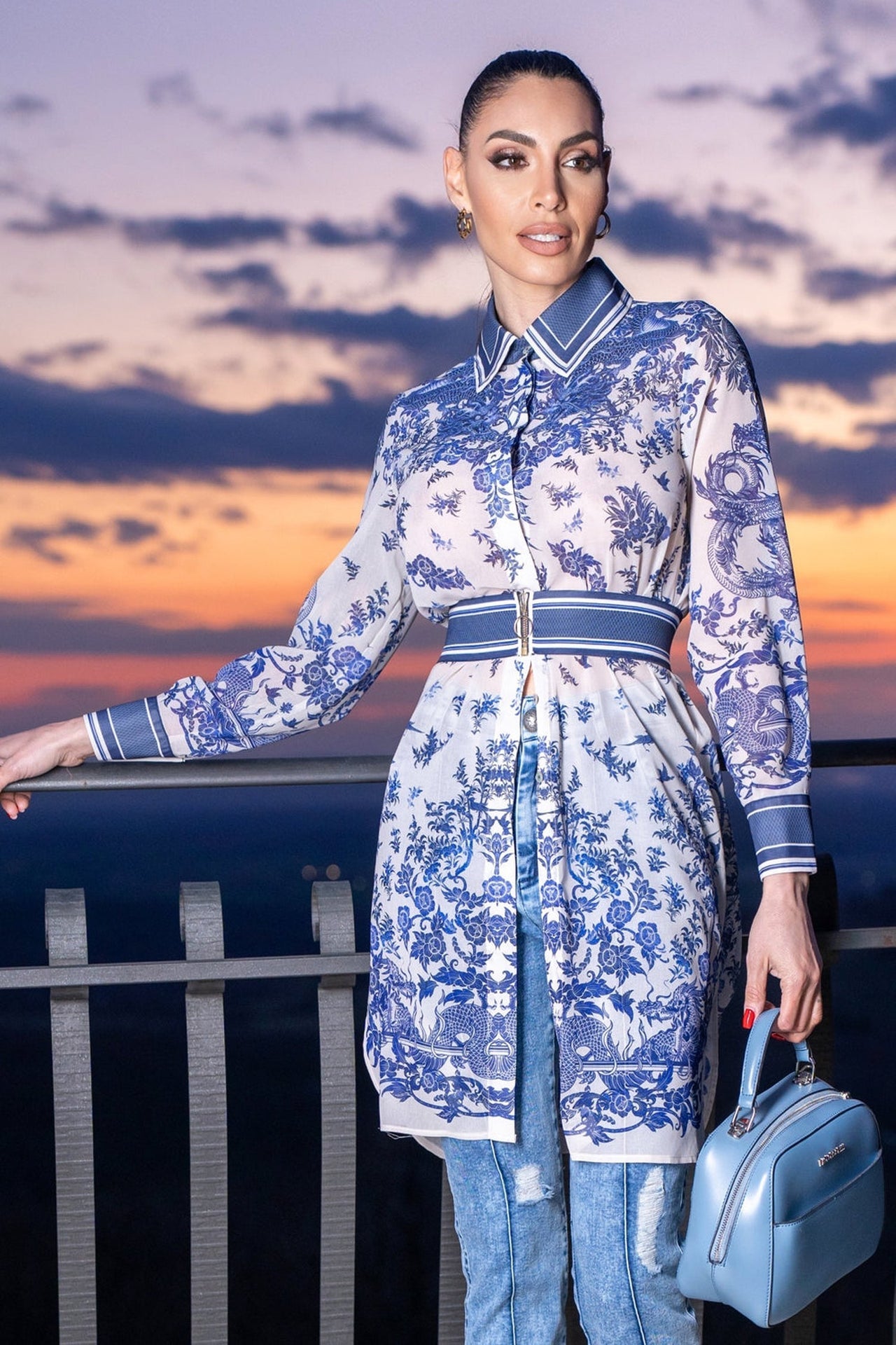 SILK VISCOSE LONG SHIRT - ASIA SKY - Fashion Roots