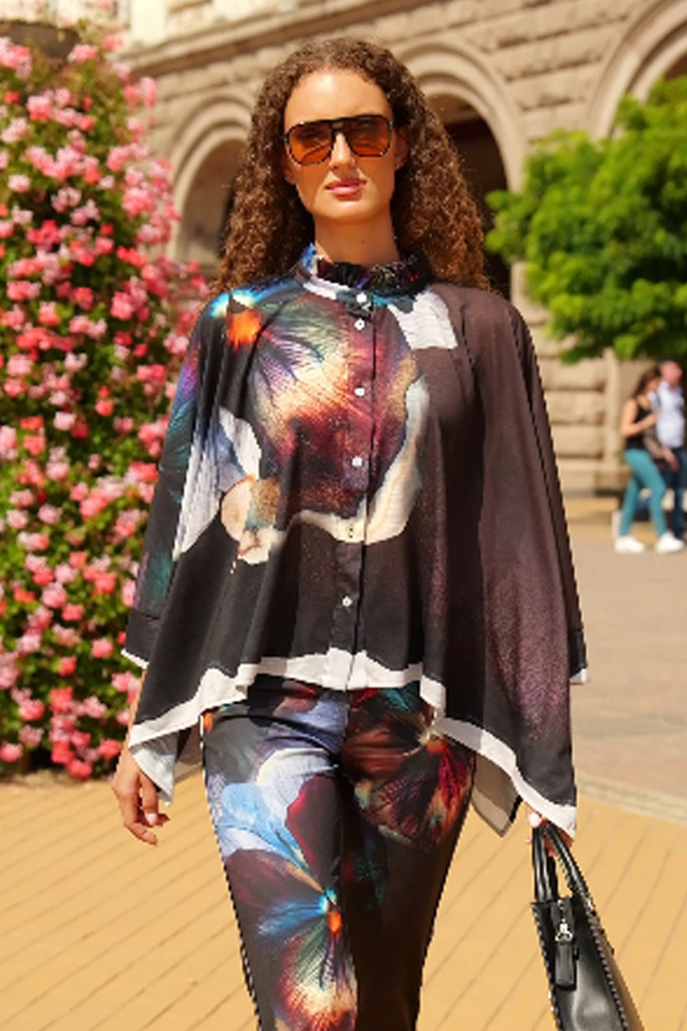 SQUARE TUNIC WITH RUFFLED COLLAR - VIOLET JIORO АСИМЕТРИЧНА КВАДРАТНА ТУНИКА - VIOLET JIORO