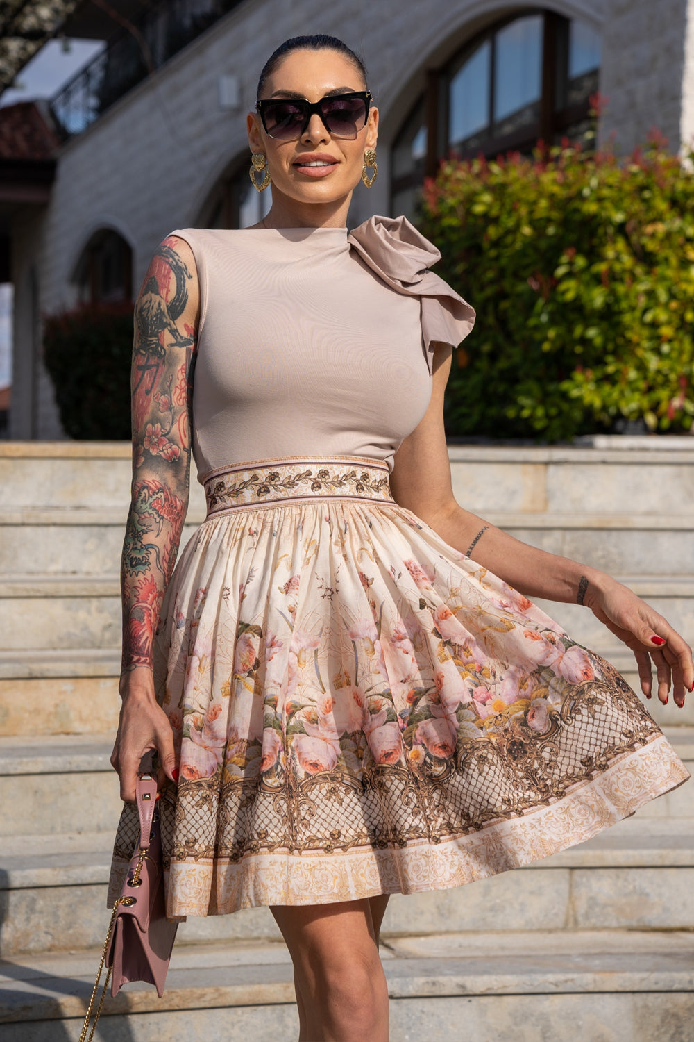 BLOUSE WITH ASYMMETRIC SHOULDER IN BEIGE - ESSENTIALS