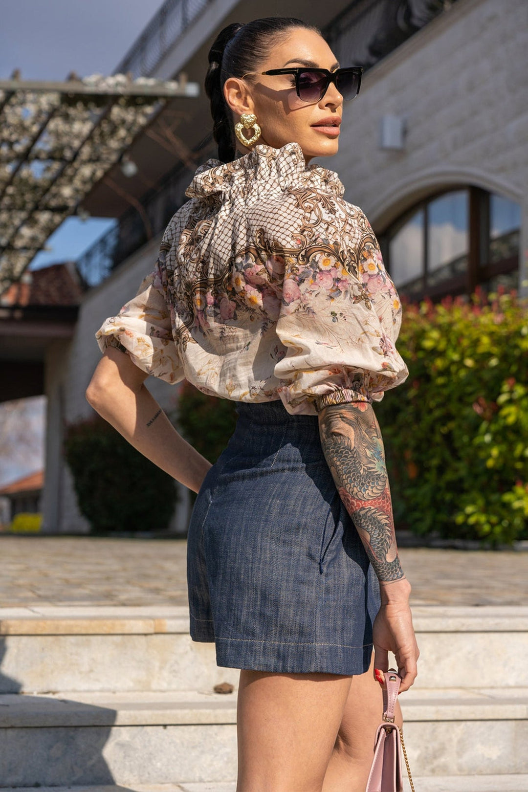 DENIM BERMUDA WITH HIGH WAIST - ESSENTIALS JIORO БЕРМУДИ ОТ ДЕНИМ С ВИСОКА ТАЛИЯ - ESSENTIALS JIORO