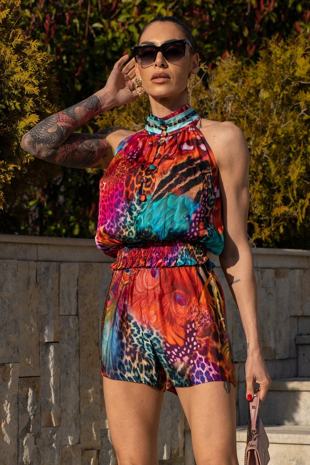 SHORT EN SATIN DE VISCOSE POUR FEMME - LEO NEON WILD