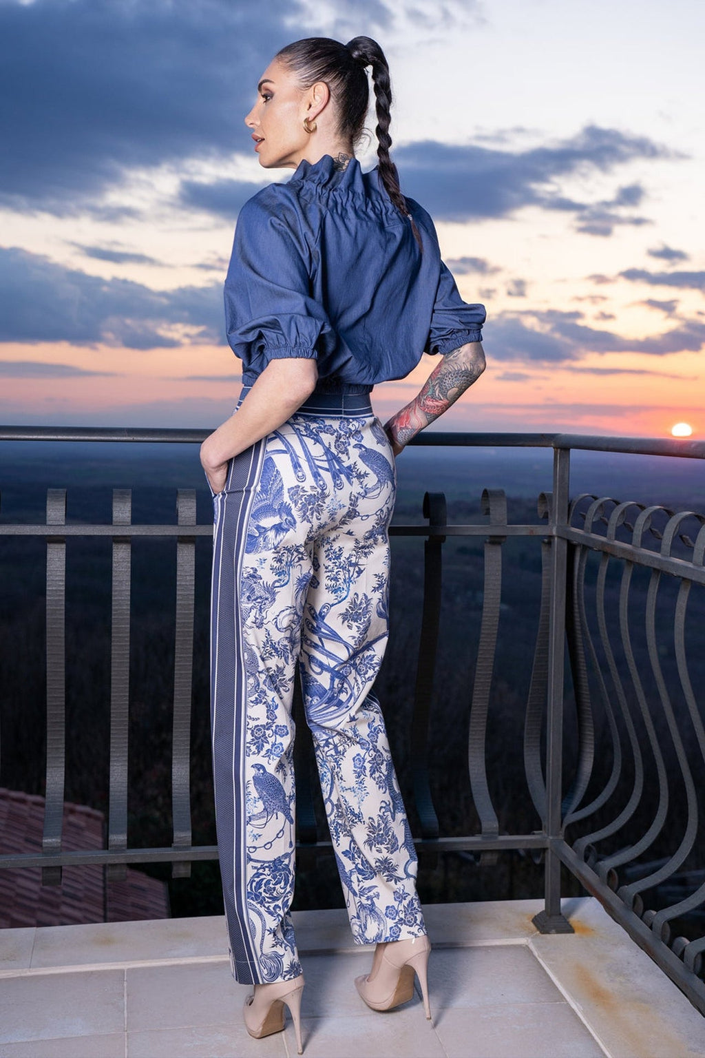 RUFFLED HIGH-NECK BLOUSE WITH PUFF SLEEVES - ASIA SKY JIORO РИЗА С ЕФЕКТНА ЯКА - ASIA SKY JIORO