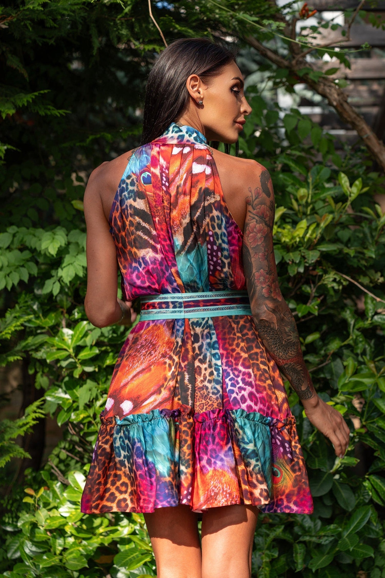 FLARED VISCOSE DRESS - LEO NEON WILD