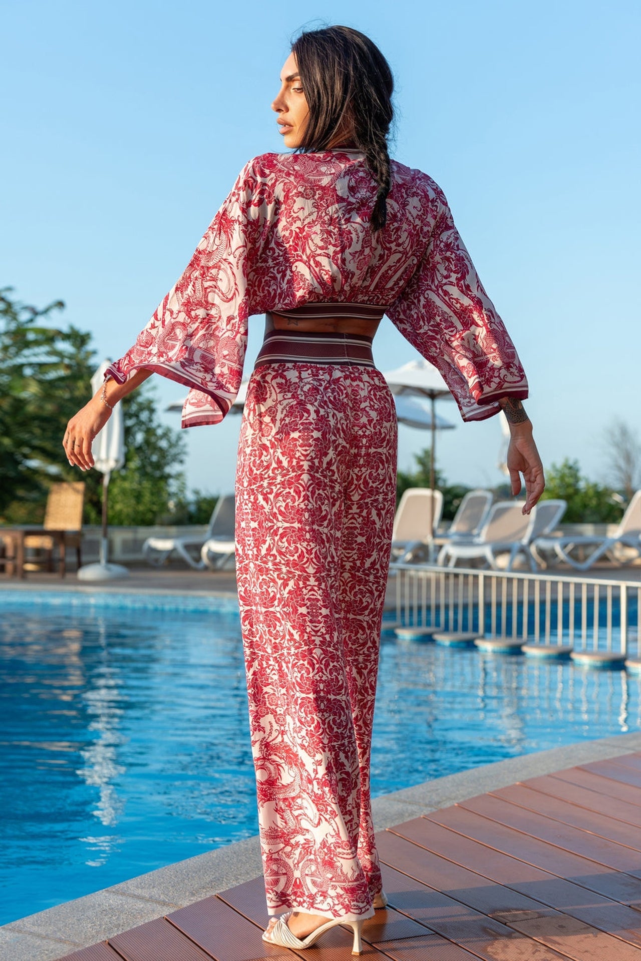 ENSEMBLE PANTALON AMPLE ET ÉCHARPE EN VISCOSE - ASIA BORDEAUX