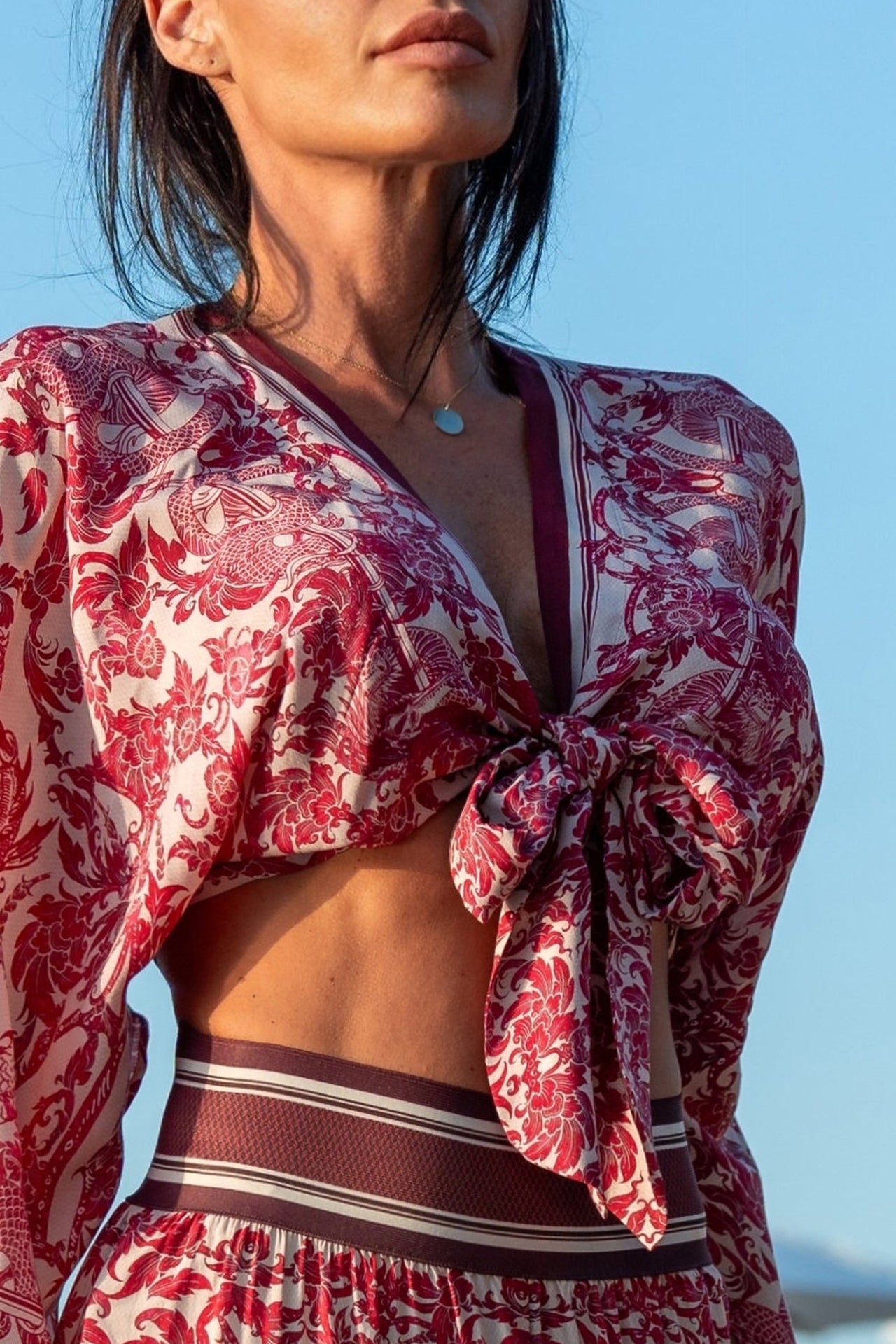 VISCOSE CROP KIMONO - ASIA BORDEAUX - Fashion Roots